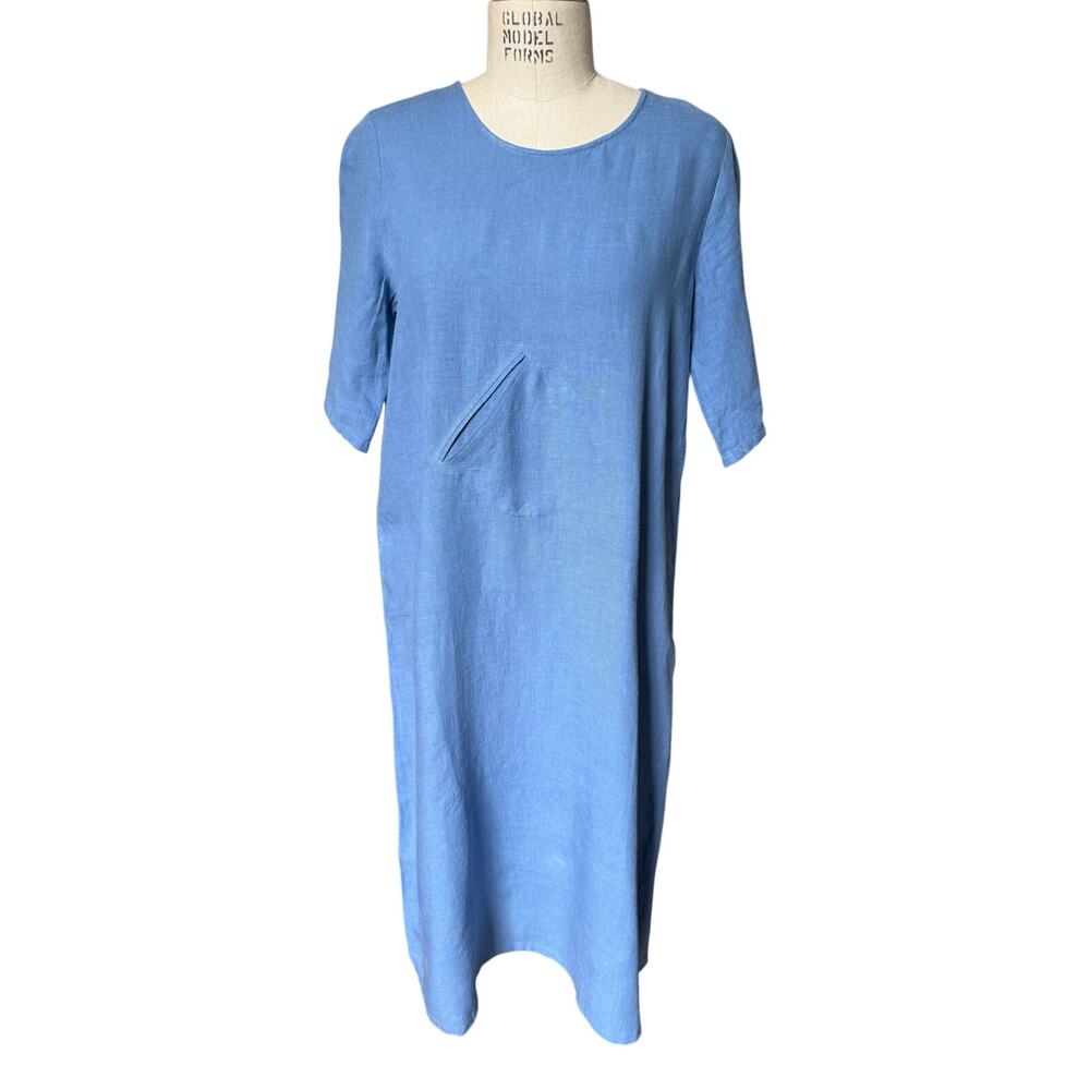 Agnes B Linen Short Sleeve Caftan Dress in Sky Blue Size 42/ US 10